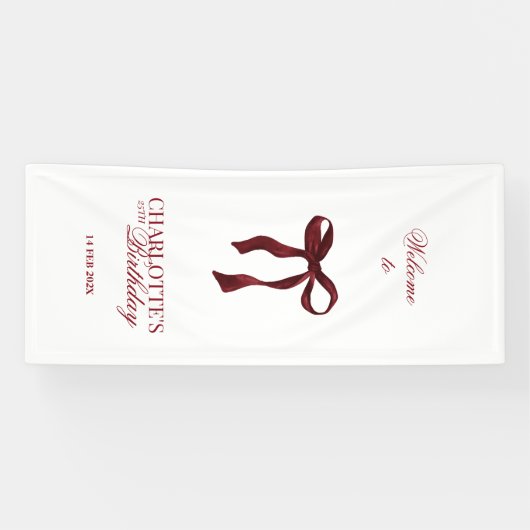Burgundy Bow Birthday Party Shower 横断幕 (横)