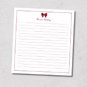 Burgundy Bow Border Custom Name Lined ノートパッド