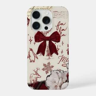 Burgundy Bow Floral  – Cozy Girly Aesthetic iPhone 15 Proケース