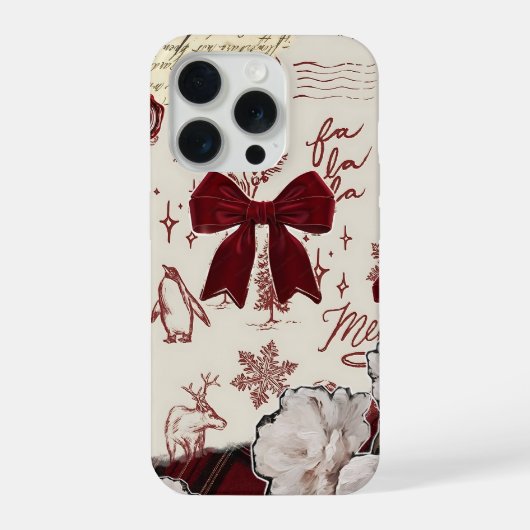 Burgundy Bow Floral  – Cozy Girly Aesthetic iPhoneケース (裏面)