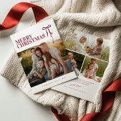 Burgundy Bow Photo Christmas Card シーズンカード