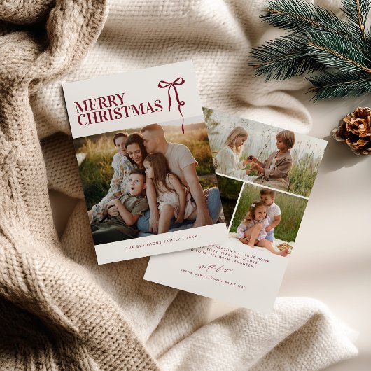 Burgundy Bow Photo Christmas Card シーズンカード