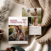 Burgundy Bow Photo Christmas Card シーズンカード