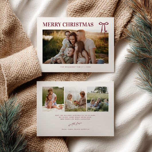 Burgundy Bow Photo Christmas Card シーズンカード
