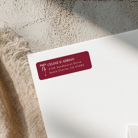 Burgundy Bow Return Address Label ラベル