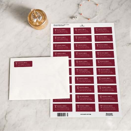 Burgundy Bow Return Address Label ラベル