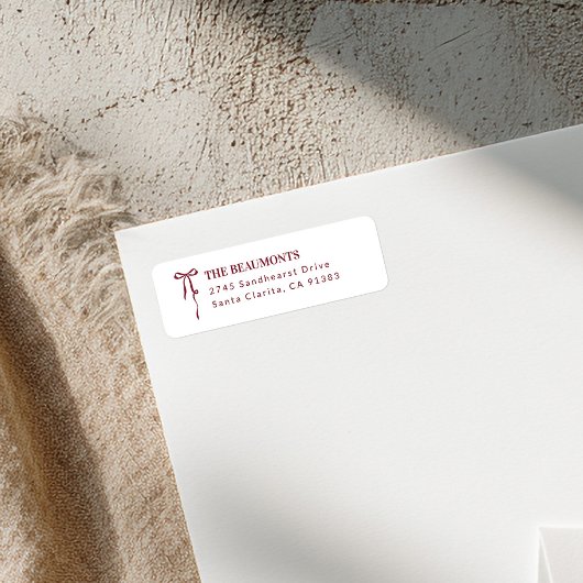 Burgundy Bow Return Address Label ラベル