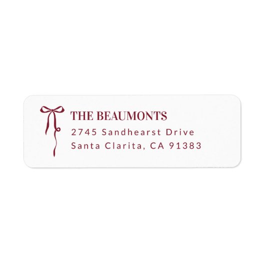 Burgundy Bow Return Address Label ラベル (正面)