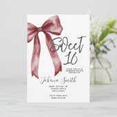 Burgundy Bow Sweet Sixteen Girl Birthday Party 招待状 (スタンド正面)