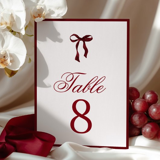 Burgundy Bow Table Number テーブルナンバー
