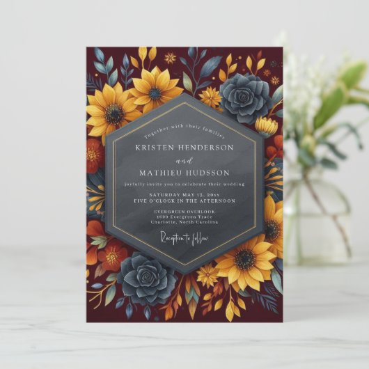 Burgundy Breathtaking Harvest Wedding 招待状 (スタンド正面)