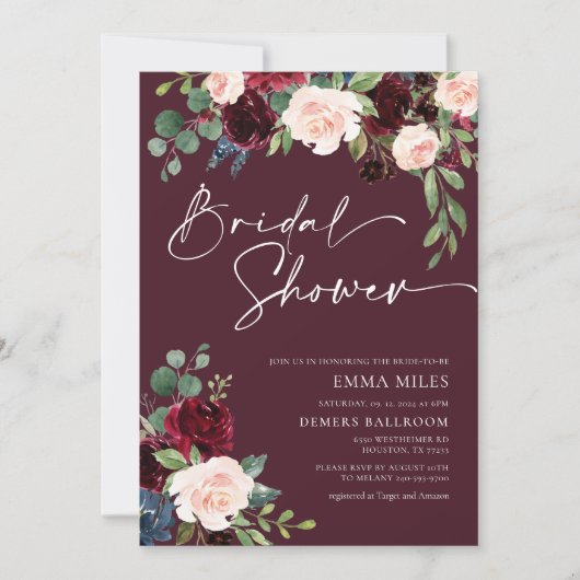 Burgundy Bridal Shower Invitation 招待状 (正面)