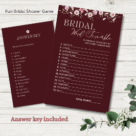 Burgundy Bridal Word Scramble Game With Answer Key