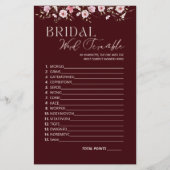 Burgundy Bridal Word Scramble Game With Answer Key (正面)