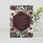 Burgundy Brocade Floral Wedding 招待状 (スタンド正面)