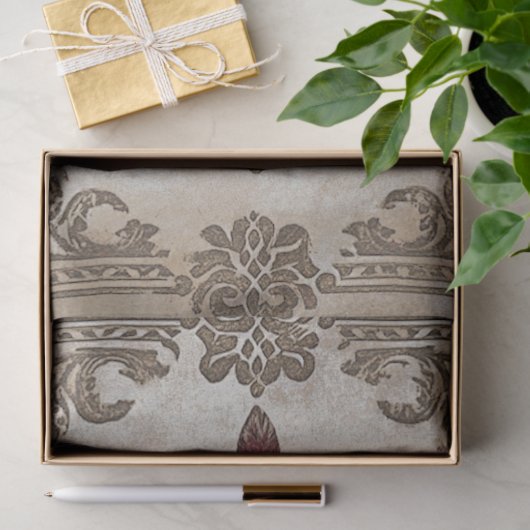 Burgundy Bronze Baroque Demask Patterned Design 薄葉紙 (ギフト)