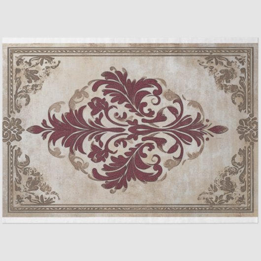 Burgundy Bronze Baroque Demask Patterned Design 薄葉紙 (正面)