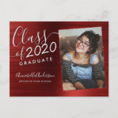 Burgundy Brushed Metal卒業生の写真卒業 案内ポストカード (正面)