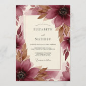 Burgundy Brushstroke Bloom Wedding 招待状 (正面)