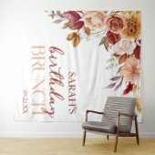 Burgundy Burnt Orange Floral Birthday Brunch タペストリー (インサイチュ(横))