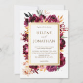 Burgundy Burnt Orange Floral Elegant Wedding 招待状 (正面)