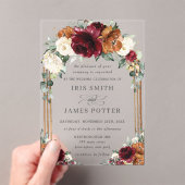 Burgundy Burnt Orange Ivory Floral Arch Wedding アクリル招待状 (インサイチュ (ポータブル))