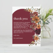 Burgundy Burnt Orange Rust Floral Wedding Photo サンキューカード (スタンド正面)