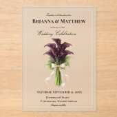 Burgundy Calla Lily Wedding Bouquet Ivory Ribbon  アクリル招待状 (正面)