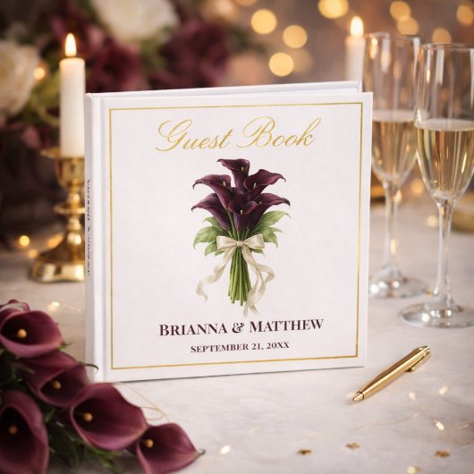 Burgundy Calla Lily Wedding Bouquet Ivory Ribbon  ゲストブック