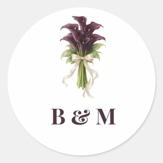 Burgundy Calla Lily Wedding Bouquet Ivory Ribbon  ラウンドシール (正面)