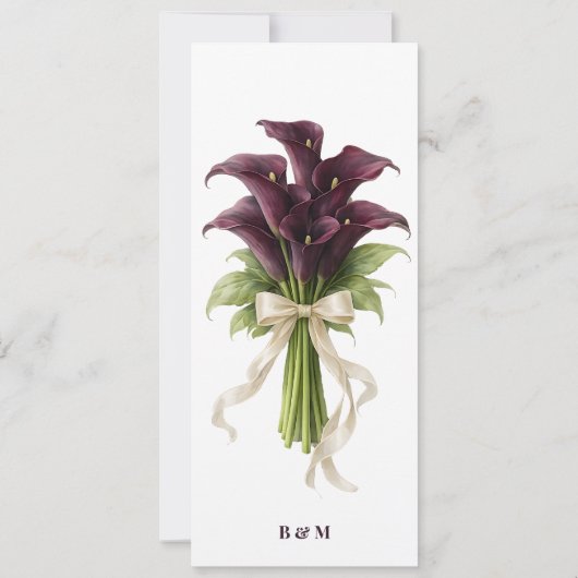 Burgundy Calla Lily Wedding Bouquet Ivory Ribbon  招待状 (裏面)