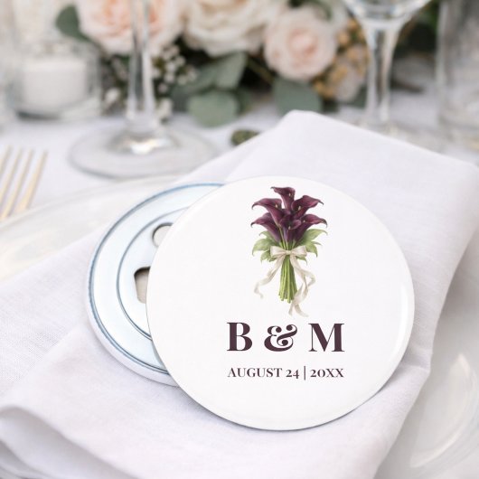 Burgundy Calla Lily Wedding Bouquet Ivory Ribbon  栓抜き