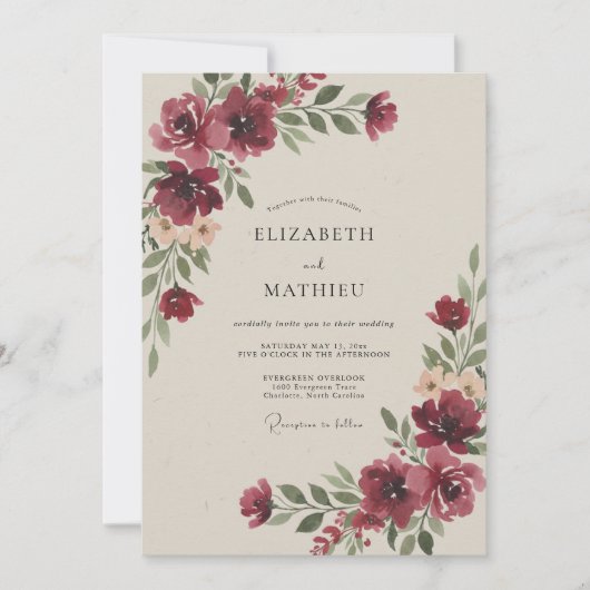 Burgundy Captivating Autumnal Wedding 招待状 (正面)