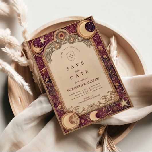 Burgundy Celestial Moon Wedding セーブザデート