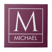 Burgundy Ceramic Tile with Custom Initial & Name タイル (正面)