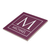 Burgundy Ceramic Tile with Custom Initial & Name タイル (側面)