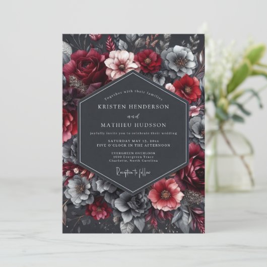 Burgundy Charcoal Nocturne Wedding 招待状 (スタンド正面)