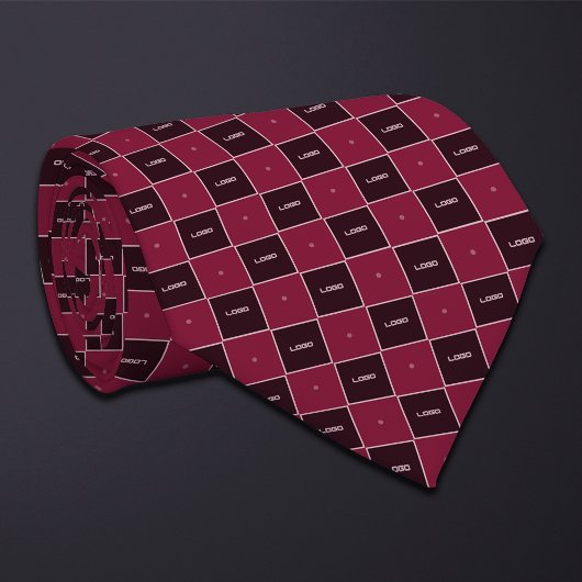 Burgundy Checkerboard Logo Pattern ネクタイ