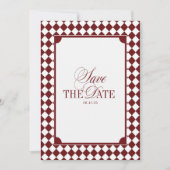 Burgundy Checkered Old Money Wedding Save The Date セーブザデート (正面)