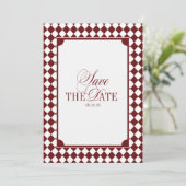 Burgundy Checkered Old Money Wedding Save The Date セーブザデート (スタンド正面)