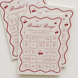 Burgundy Cherry Bridal Shower Bingo Game Card 招待状