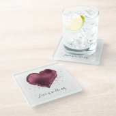 Burgundy Cherry Glitter Sparkle Heart Love  ガラスコースター (アングル)