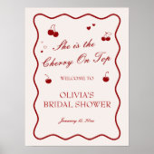 Burgundy Cherry On Top Bridal Shower Welcome ポスター (正面)