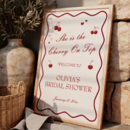 Burgundy Cherry On Top Bridal Shower Welcome ポスター
