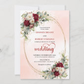 Burgundy Chic Bohemian Floral Wedding Invitation 招待状 (正面)