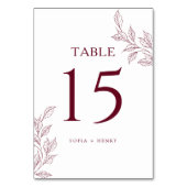 Burgundy Chic Botanical Wedding Table Number テーブルナンバー (裏面)