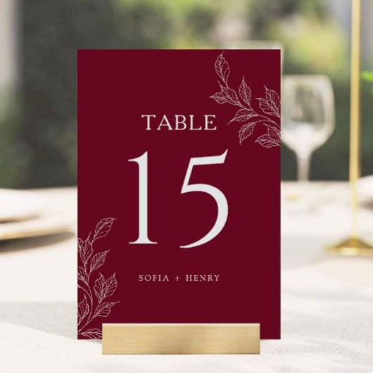 Burgundy Chic Botanical Wedding Table Number テーブルナンバー
