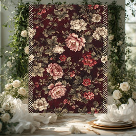 Burgundy Chinoiserie Christmas Romantic Floral Art 薄葉紙