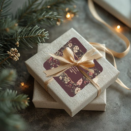 Burgundy Chinoiserie Christmas Romantic Wedding スクエアシール