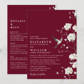Burgundy Chinoiserie Floral All In One Wedding 招待状 (正面/裏面)